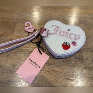Juicy Couture Heart Wristlet with Strawberry Charm - NWT White & Pink